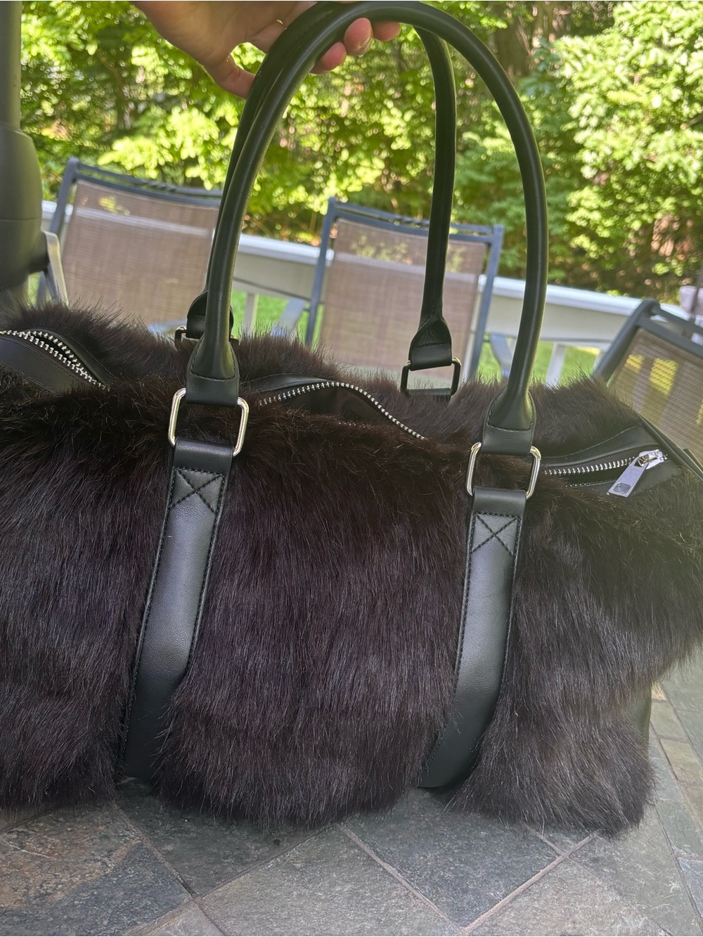 Dolls Kill Black Faux Fur Travel Duffel